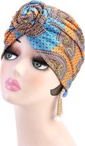 Hijab – Hoofddeksel – Afrikaans – Tulband – Blauw – Muts – Sporthoofddoek – Hoofddoek- Haarband – Oranje/Blauw