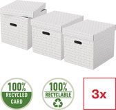 Esselte Duurzame Grote Kubusvormige Opbergdoos met Deksel, Set van 3 Stuks - 100% Gerecycled Karton en 100% Recyclebaar - Wit