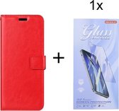 Bookcase Geschikt voor: Huawei P Smart 2021 - Rood - portemonnee hoesje met 1 stuk Glas Screen protector