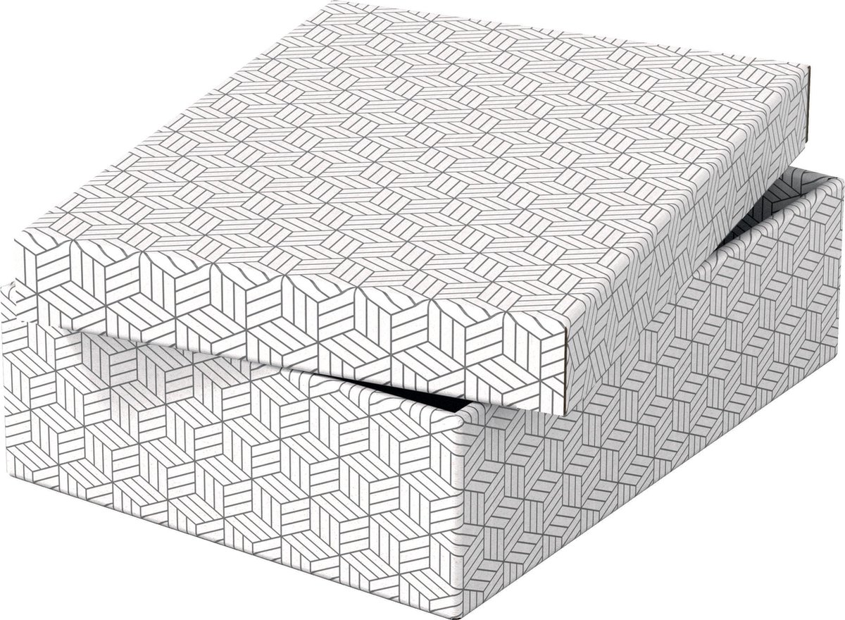 Esselte Home Duurzame Middelgrote Opberg- en Geschenkdoos met Deksel - Set van 3 Stuks - Geschenkverpakking - 100% Gerecycled Karton en 100% Recyclebaar - Wit
