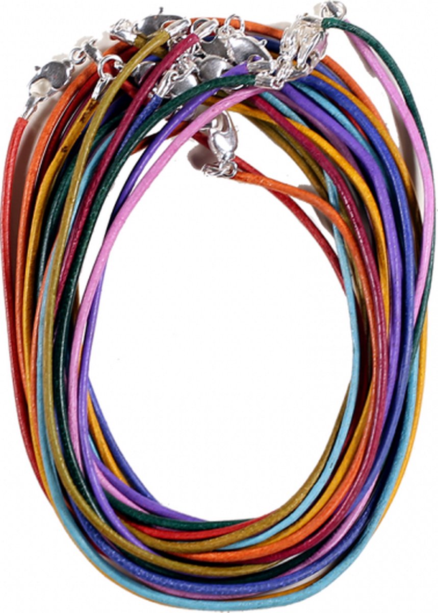 10x Lederen halsketting met karabijnslotje - Yogi & Yogini Naturals - Multicolour - 45cm
