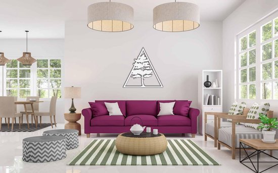 Wanddecoratie - Wandpaneel driehoek - boom - S - 45x45cm - Wit - muurdecoratie - Line Art