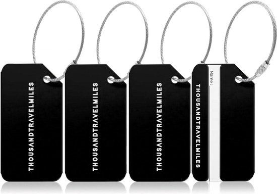 Bagagelabel – Zwart – 4 stuks – Kofferlabel – Aluminium – Reisaccessoires – Kofferlabels – Bagagelabels voor Koffers – Luggage tag – Kofferlabel / Bagagelabel