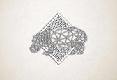 Line Art - Nijlpaard met achtergrond - S - 45x51cm - Wit - geometrische wanddecoratie