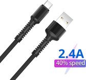 USB-C Data- en Laadkabel - 2.4A Snellader Kabel - Fast en Quick Charge Oplaadkabel - Type C Naar USB-A - Oplaadsnoer Telefoon - Laptop - Samsung Galaxy en Note - Sony - OnePlus - Gevlochten N