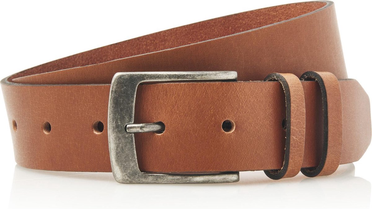 Heren riem van cognac Italiaans echt leder - 4cm brede casual herenriem - maat 95 totale lengte 110 cm