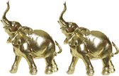 2x stuks woondecoratie gouden Indische olifanten 15 x 7 x 18 cm - Keramieken olifanten beeldjes