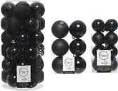 59x stuks kunststof kerstballen zwart 4, 6 en 8 cm glans/mat/glitter mix
