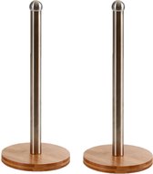2x stuks bamboe houten keukenrolhouders rond 15 x 33 cm - Keukenpapier/keukenrol houders van hout