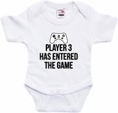 Player 3 entered the game tekst baby rompertje wit jongens en meisjes - Kraamcadeau/ Vaderdag cadeau game liefhebber 80 (9-12 maanden)