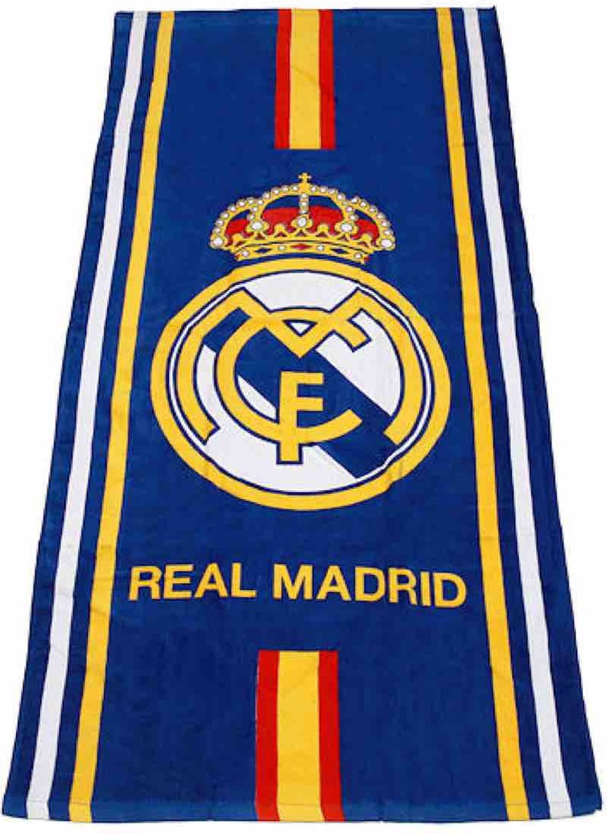 Serviette De Plage Real Madrid Blanc/Bleu 70x140cm - 100% Coton Doux Pour Fans Du Football