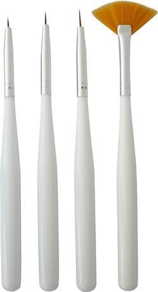 Goedkoopste 4-delige set nail art penselen, nagel penselen / vrush penselen incl. nail art waaierpenseel!
