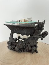Draken beeld zwarte draak  oliebrander inclusief flesje olie van H.Originals 12x17x13 cm