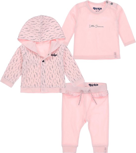 Dirkje Bio Basic SET(3delig) Roze Vest, Roze broek en shirt - Maat 62