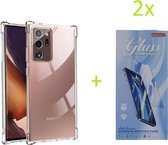 Samsung Galaxy Note 20 Ultra - Anti Shock Silicone Bumper Hoesje - Transparant + 2X Tempered Glass Screenprotector