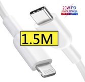 iPhone 12 Oplaadkabel 1.5 Meter - USB-C naar Lightning - Geschikt voor USB-C Stekker/Adapter/Oplader - Apple iPhone 12 / 12 Pro / 12 Mini / 12 Pro Max