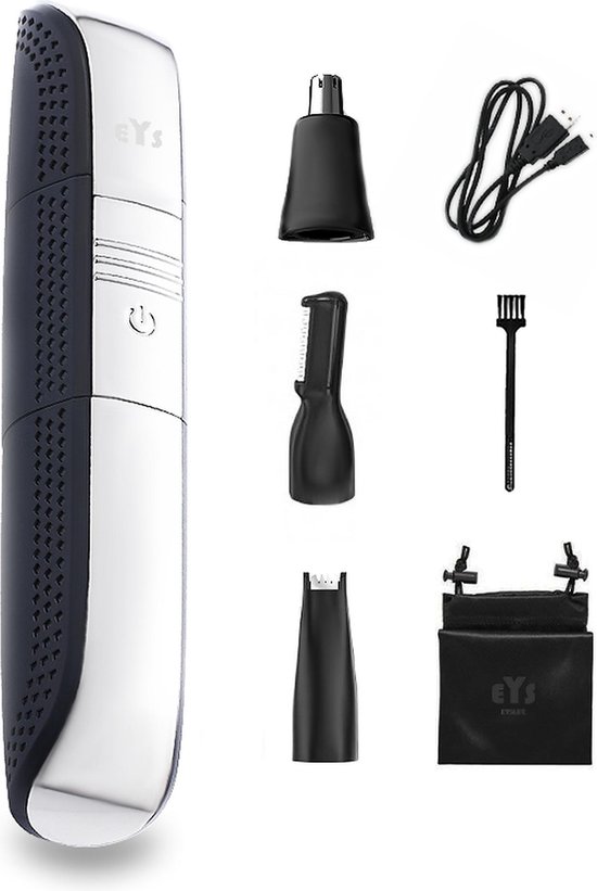 EYSLife Neustrimmer - Met 3 Opzetstukken - USB Oplaadbaar - Waterdicht - Geschikt Als Oortrimmer en Wenkbrauw Trimmer - Mannen en Vrouwen - Zilver