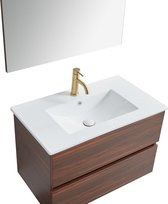 QUALIS - Badmeubel BRUNNEIS - 80×47cm - Walnoot - hout - soft-closing - complete set