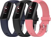 YONO Siliconen Bandjes - geschikt voor Fitbit Luxe - 3-Pack - Zwart/Donkerblauw/Roze - Small