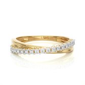 14 karaat geelgouden twist ring, elegante damesring bezet met diamanten