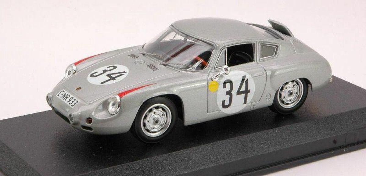 De 1:43 Diecast Modelcar van de Porsche 1600GS Abarth #34 van de 24H LeMans van 1962. De rijders waren Barth en Herrmann. De fabrikant van het schaalmodel is Best Model. Dit model is alleen online verkrijgbaar