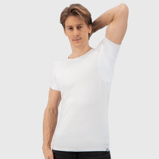 Anti Zweet Shirt - Fibershirts® - Ingenaaide Okselpads- Ondershirt - Wit - Ronde Hals - Heren - Maat XXL
