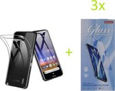 Hoesje Geschikt voor: Nokia 2.2 Transparant TPU silicone Soft Case + 3X Tempered Glass Screenprotector
