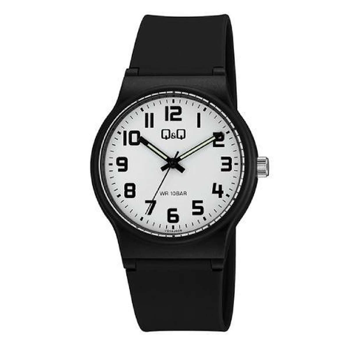 QQ VS50J009Y - Horloge - Sport - Analoog - Unisex - Plastic band - Rond - Cijfers - Kunststof - Zwart - Wit - 10 ATM