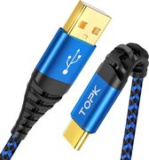 TOPK ® | USB-C Data en Laadkabel | 5.0A Snellader Kabel | Fast en Quick Charge Oplaadkabel | Type C Naar USB-A | Oplaadsnoer Telefoon | Laptop | Huawei | Samsung | Sony | OnePlus |