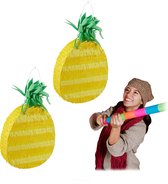 Relaxdays 2x pinata ananas - geel - verjaardag - decoratie - piñata - feestartikel Hawaii