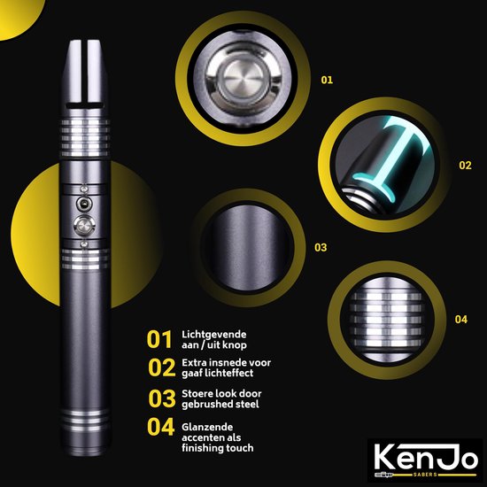 Premium Lightsaber “Dawnbreaker”- KenJo Sabers - Oplaadbaar Lichtzwaard - Hoge Kwaliteit Light Saber Replica - Metalen Handvat - Alle Kleuren 12 Watt (RGB) - 10 Geluidstypes - KenJo Sabers