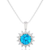 Diamanten gouden ketting voor vrouwen, blauwe topaas en diamanten - 14 karaat witgoud oorknopjes, kleursteen