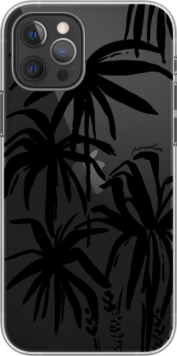 Paradise Amsterdam 'Midnight Palms' Clear Case - iPhone 12 Pro Max doorzichtig telefoonhoesje met palm, silhouette, minimalistische tropische print