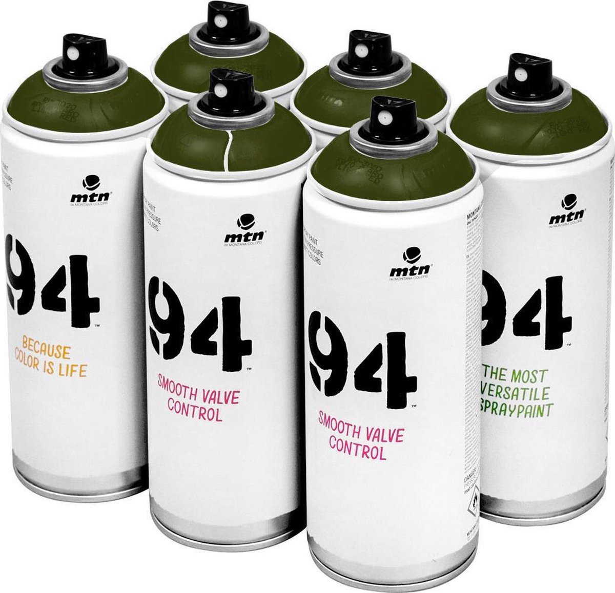 Montana Colors MTN 94 Comarca Green donkergroene spuitverf 6 stuks 400ml lage druk en matte afwerking