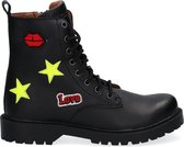 Braqeez Belle Boot Meisjes Biker Boots - Zwart - Leer - Veters