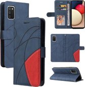 Voor Samsung Galaxy A02s US Versie Dual-color Splicing Horizontale Flip PU Lederen Case met Houder & Kaartsleuven & Portemonnee (Blauw)