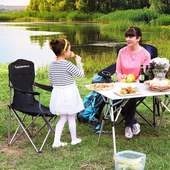 SONGMICS Campingstoel, set van 2, inklapbaar, comfortabel, klapstoel met robuust frame, belastbaar tot 150 kg, met flessenhouder, outdoor stoel, zwart GCB08BK, XL van Songmics — afbeelding 2