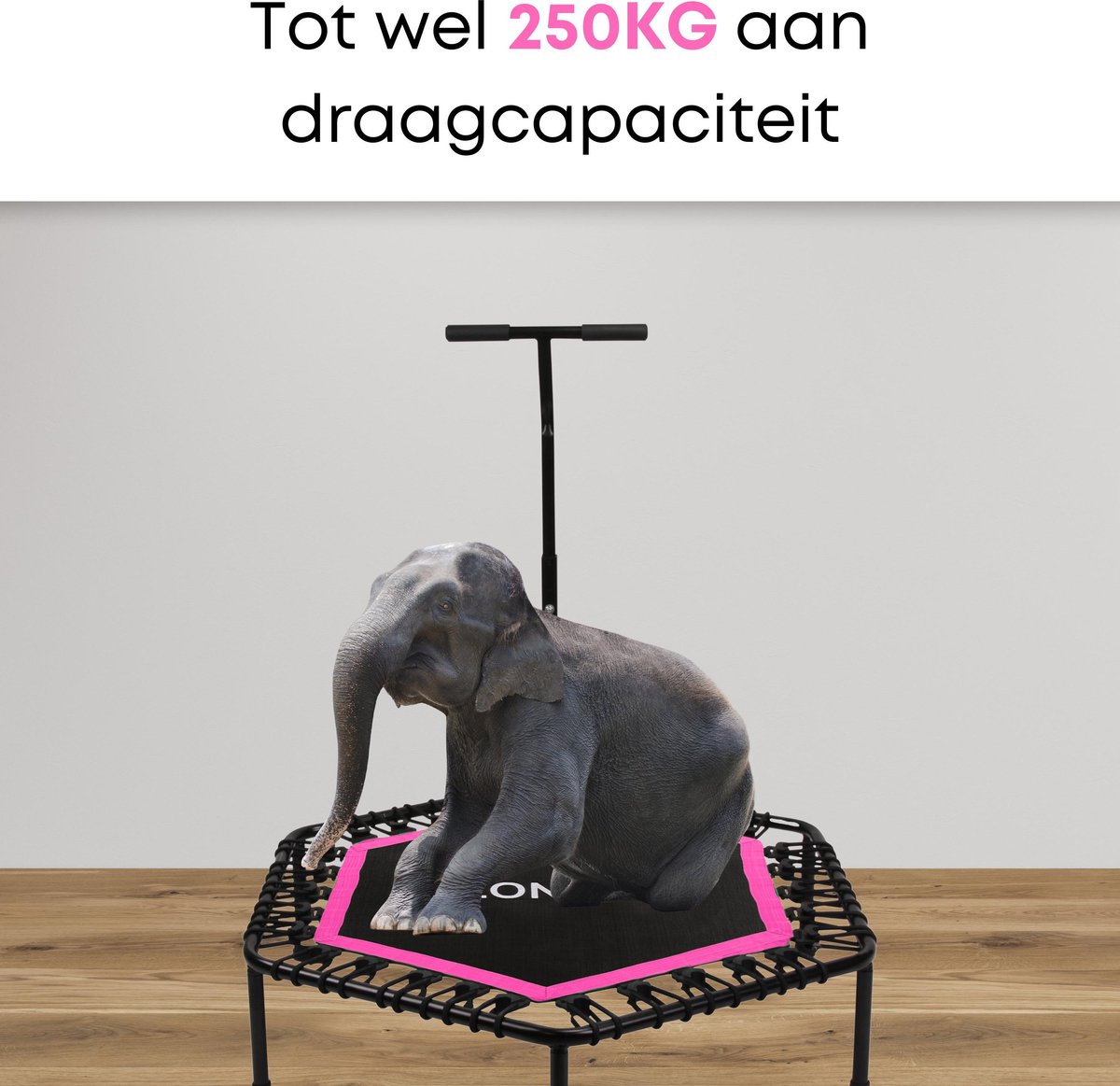 Zonovi Fitness Trampoline - Draagkracht 250 KG – Mini Trampoline – Kleine Trampoline – Sport Trampoline – Met Elastieken – Rebounder - Binnen - Indoor - Volwassenen - Handvat - Peuter - Met Stang - Bouncer - Zwart – Roze – 106 cm – 42 inch. — afbeelding 3