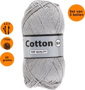 Lammy yarns Cotton eight 8/4 - 5 bollen van 50 gram dun katoen garen - grijs (038) - pendikte 2,5 a 3mm