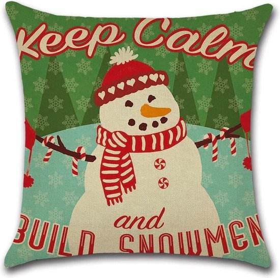 Kussenhoes Kerst - Sneeuwpop - Kussenhoes - Kerst - 45x45 cm - Sierkussen - Polyester