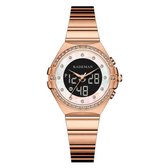 Dames Horloge Goudkleurig Digitaal Analoog RVS Kwarts Multifunctioneel K9079L