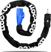 LLOCX Fiets Kettingslot van 1 meter + 2 Sleutels – 6mm Roestvrij Aluminium – Sluiten zonder Sleutel – Insteekslot met Blauwe Kliksluiting – Krasvrije & Scheurvrije Sleeve