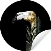 WallCircle - Stickers muraux - Cercle de papier peint - Flamingo Goud - Or - Feuilles - Zwart - 120x120 cm - Cercle mural - Autocollant - Papier peint autocollant rond XXL