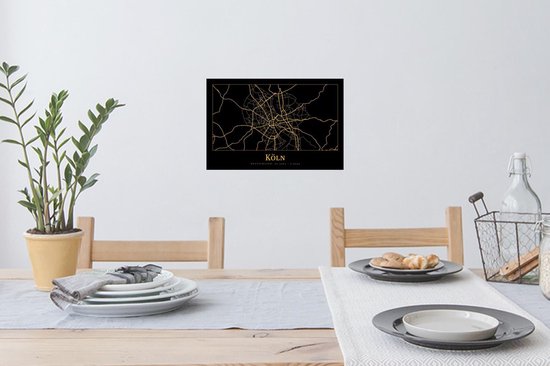 Stickers muraux - Carte - Cologne - Or - Zwart - Luxe - 30x20 cm - Feuille adhésive