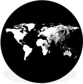 Wandcirkel - Muurcirkel Binnen - Wereldkaart - Leeuw - Zwart Wit - ⌀ 150 cm - Wanddecoratie - Ronde Schilderijen