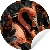 WallCircle - Stickers muraux - Cercle Papier Peint - Flamingo - Vogel - Fleurs - Feuilles - 100x100 cm - Cercle Mural - Auto Adhésif - Sticker Papier Peint Rond XXL