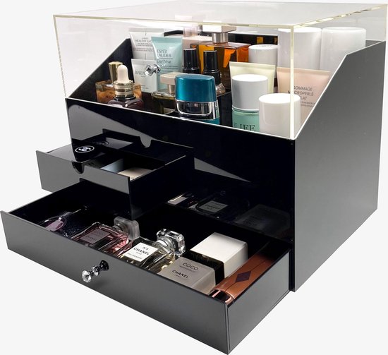 Make up organizer Maia | Transparant, Zwart | Beauty Box | Cosmetica Organizer | Beautybox | Opbergdoos | Make up organizer| Vitrine boxje|Makeup organizer |Beauty organizer | Makeupbox| Storage box |Make-uporganizer | Parfumbox | Parfumorganizer