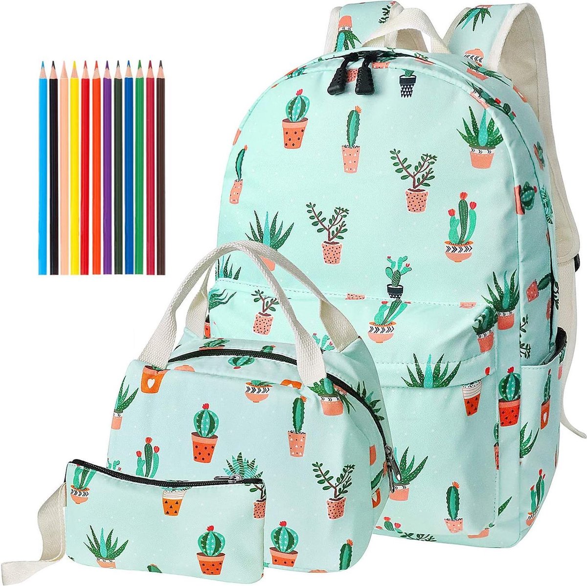 Meisjes Rugzak, Schooltas met Lunchtas en Pennen Etui