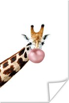 Poster Giraffe - Dieren - Kauwgom - Meisjes - Jongens - Kinderen - 20x30 cm - Poster Kinderkamer