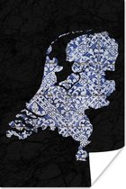 Poster Kaart - Nederland - Delfts blauw - 40x60 cm